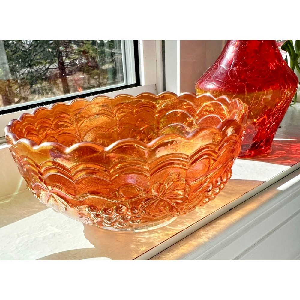 Imperial Glass Marigold Iridescent small harvest grape bowl 4.5 inch